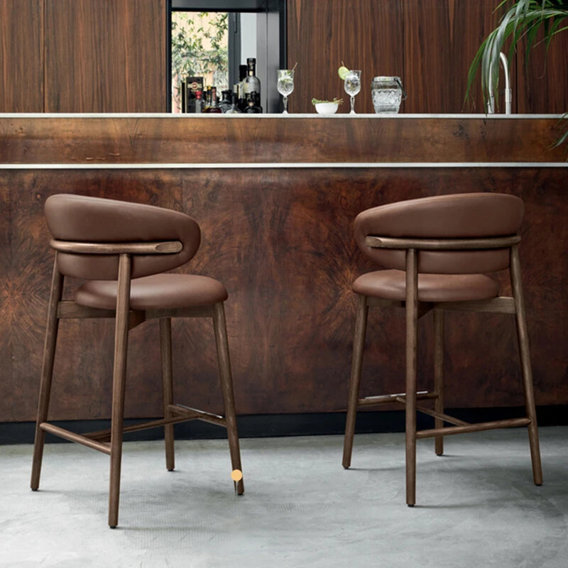 Modern Wood Bar Chairs Nordic Bar Furniture Home Kitchen High Bar Stool Light Luxury Design Fabric Chair Living Room Back Chair