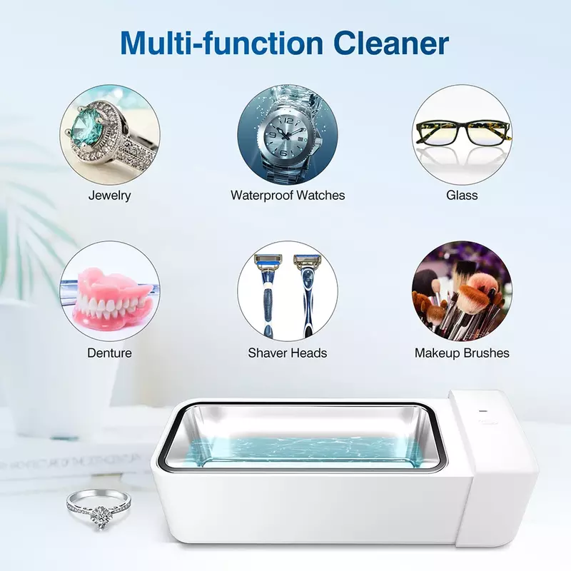 KUNPHY 42KHZ Ultrasonic Cleaner Jewelry Cleaning Machine with 600ml(20OZ) Stainless Steel Tank for Retainer Eye Glasses jewelry