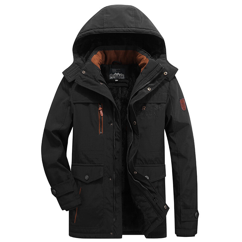 Men Winter Parka Windbreaker Jacket Plus Velvet Coats New Male Thick Warm Hooded Outwear Men's Overcoat Asian Size L-6XL