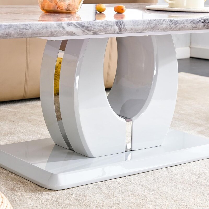 Modern Coffee Table Faux Marble Desktop Rectangular Center Table Tea Table Accent Furniture for Living Room