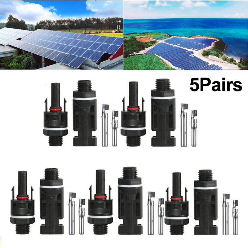 Acoplamento do soquete do conector solar, Projetado para instalação de painel, Suporta cabos fotovoltaicos, Design durável, Pacote de 5 pares