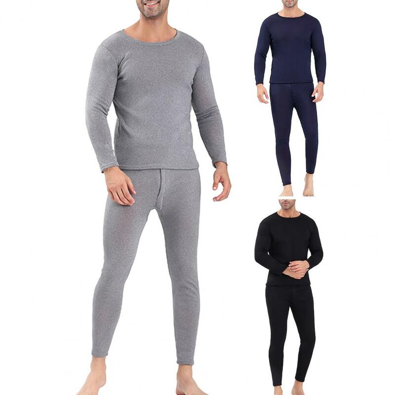 1 Set Men Winter Thermal Underwear Set Thickened Stay Warm Slim Fit Comfortable Durable Fabric Top Pant Suit