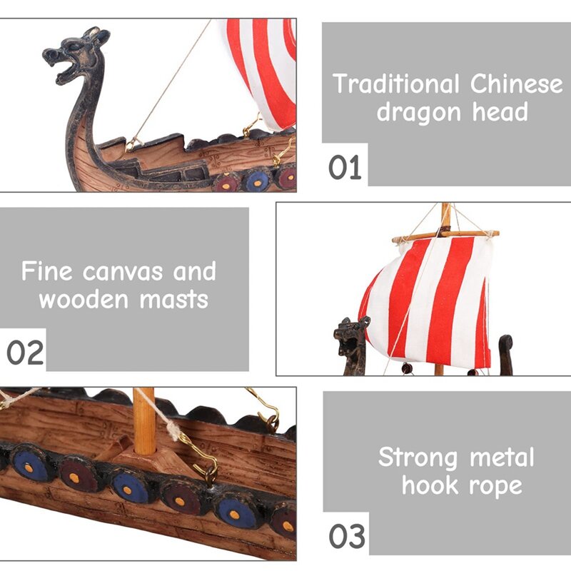 เรือใบโจรสลัดหัวมังกรจีนแบบดั้งเดิม1ชิ้นตามที่แสดงไว้เรือหัตถกรรมศิลปะทำจากเรซิน