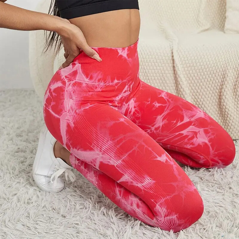 Seamless Tie Dye Bleach Sport Leggings Women Tummy Control Push Up Elastic Yoga Pants Fitness Gym Workout Tights Running Leggins