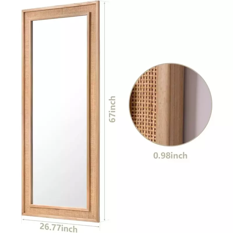 กระจกหวายเต็มความยาว27 ", กระจก x67Long กระจกที่ยึดแบบแขวนติดผนังขนาดใหญ่กรอบไม้กระจกทั้งตัวประดับสี่เหลี่ยมผืนผ้า