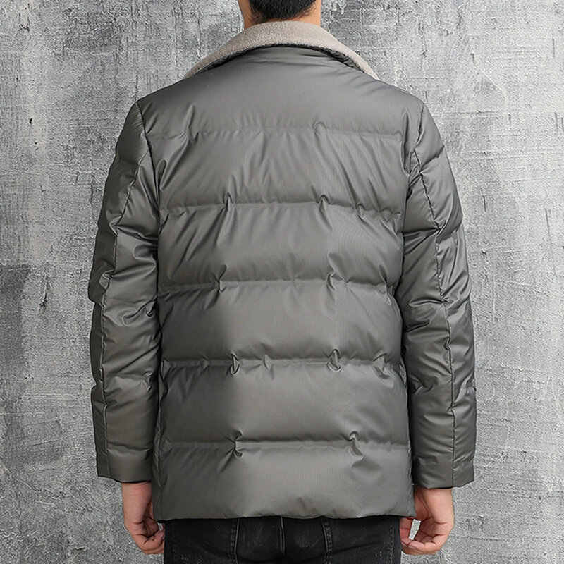 Jaket Down musim dingin baru 2024 mantel hangat kerah bulu wol panjang menengah pria jaket Puffer bisnis Blazer tahan angin 90%