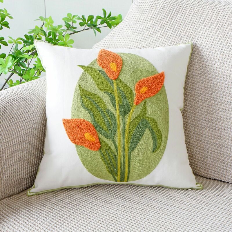 45x45CM Flower Embroidered Throw Pillow Cover with Pastoral Style Living Room Sofa Cushion Waist Cover Simple Bedding Pillowcase