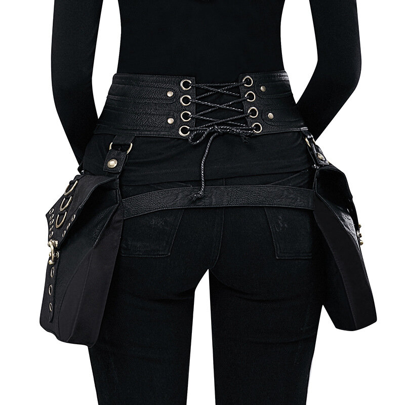 Steampunk Leather Fanny Drop Leg Bag para mulheres, Retro Rock cintura cinto saco, Sacos de ombro Crossbody motocicleta