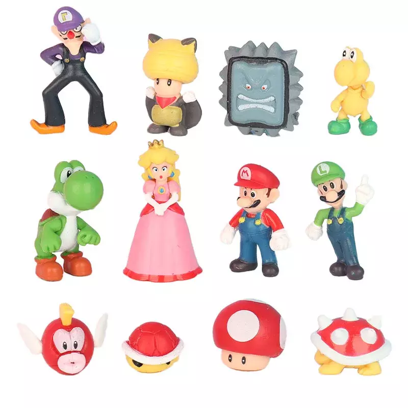 Figuras de acción de la familia de Super Mario para niños, muñecos de dibujos animados de 48 piezas, decoración de coche, animación periférica, regalo