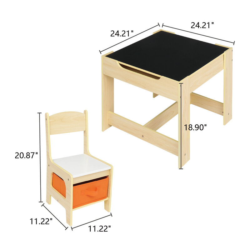 Children's Wooden Table And Chair Set With Two Storage Bags (1 Table+2 Chairs) Ideal for Toddler's Bedroom Playroom Living Room