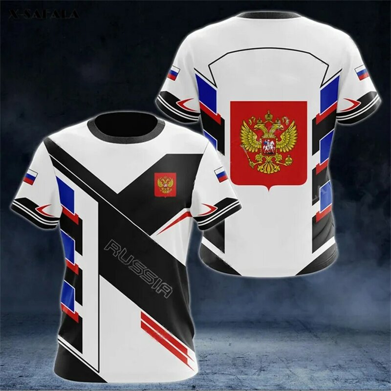 Bandeira russa masculina Tops de manga curta, camisetas soltas casuais, camisetas com gola redonda, streetwear extragrande, roupas masculinas