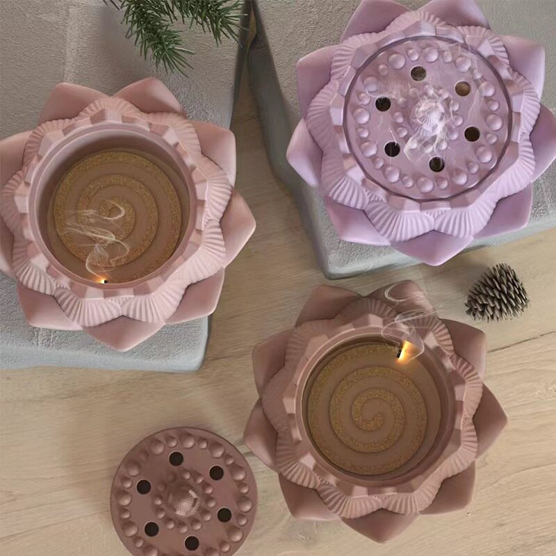 Tazza di candela di loto stampo in Silicone cemento fai da te gesso versare aromaterapia stoccaggio stampo in resina ornamenti per la decorazione della casa