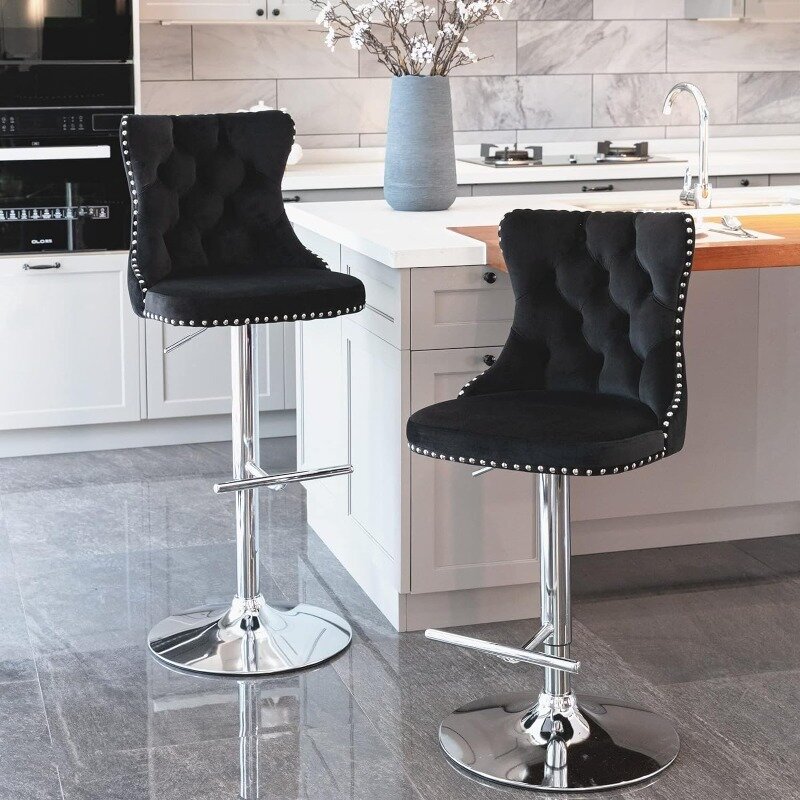 Bar Stools Set of 2, Adjustable Swivel Counter Height Barstools with Back for Kitchen Island, Velvet Upholstered Bar Chairs