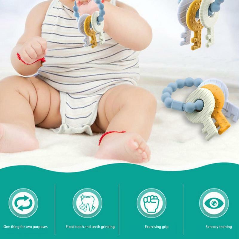 Teething Toys Choking-Proof Teething Keys Silicone Teether Ring Stuff For Relieve Gum Ache Boy And Girl