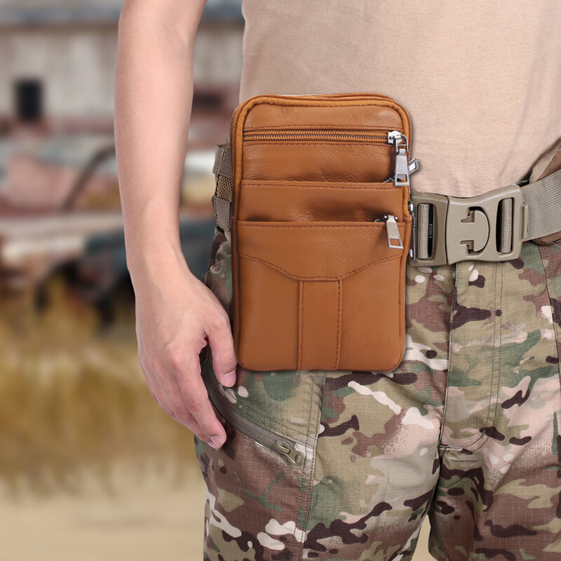 Кожаные поясные сумки для мужчин, многослойный кошелек для телефона, маленький Мужской Дорожный уличный нагрудной мешок на плечо, водонепроницаемая сумка через плечо