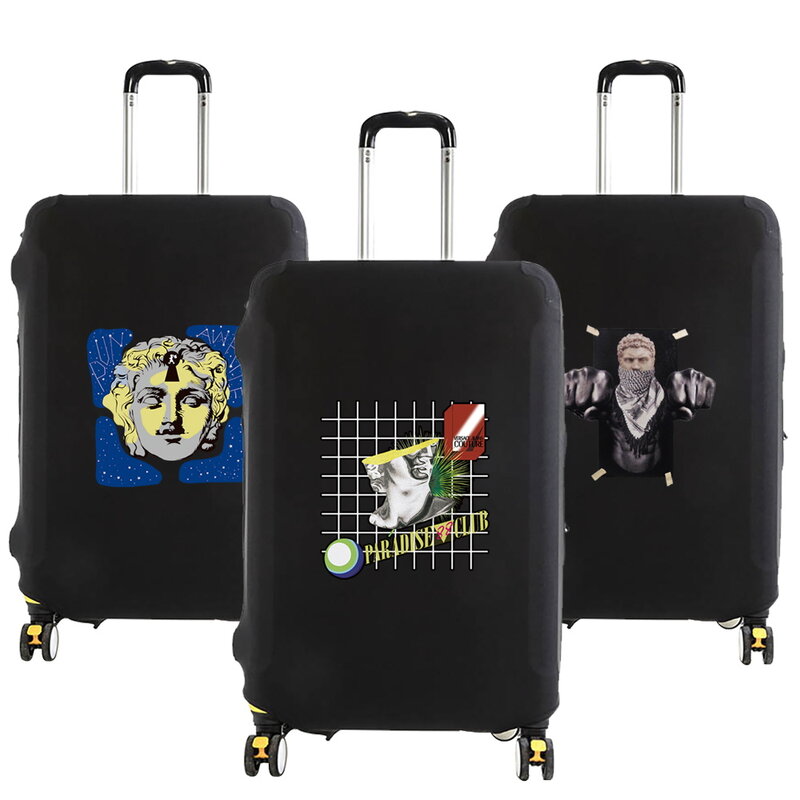 Sarung koper uniseks, pelindung koper pola patung perjalanan elastis penutup debu digunakan 18-32 koper modis