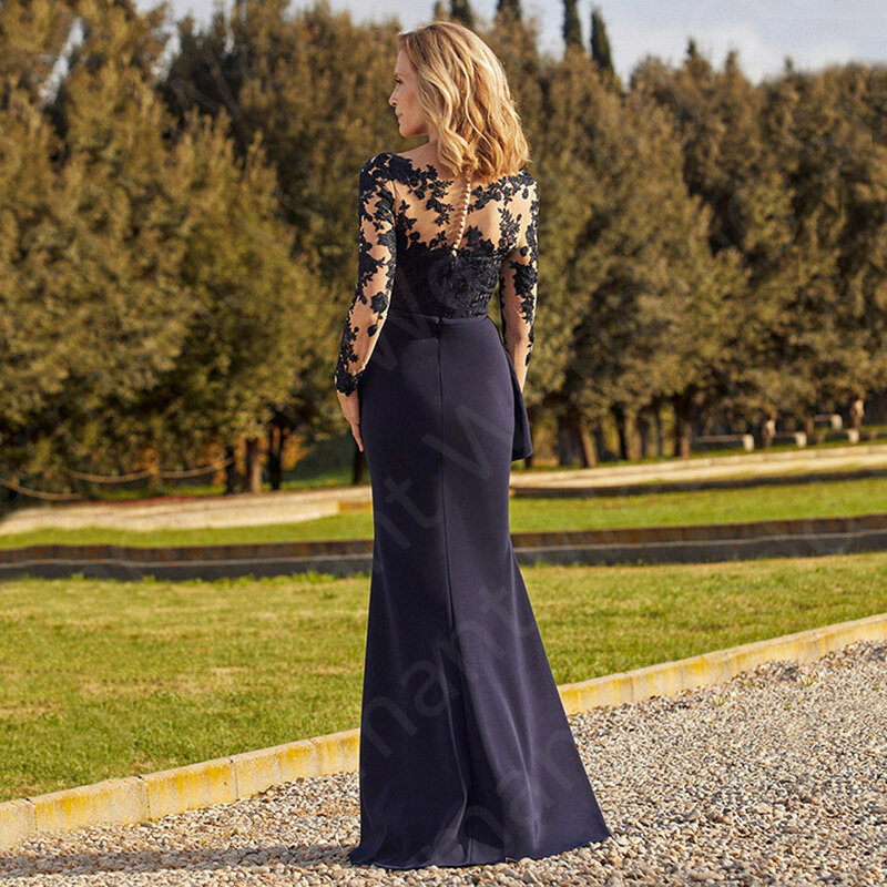 Элегантное платье-Русалка для матери невесты темно-синие кружевные платья 2023 с V-образным вырезом платья для гостей свадьбы с длинным рукавом распродажа