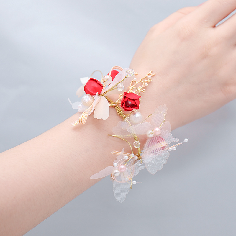 2023 New Trends for Girls Pearl Wrist Flower Bridesmaid Wedding Lace Hand Flower Bridal Prom Accessories Wednesday Y2k Jewellery