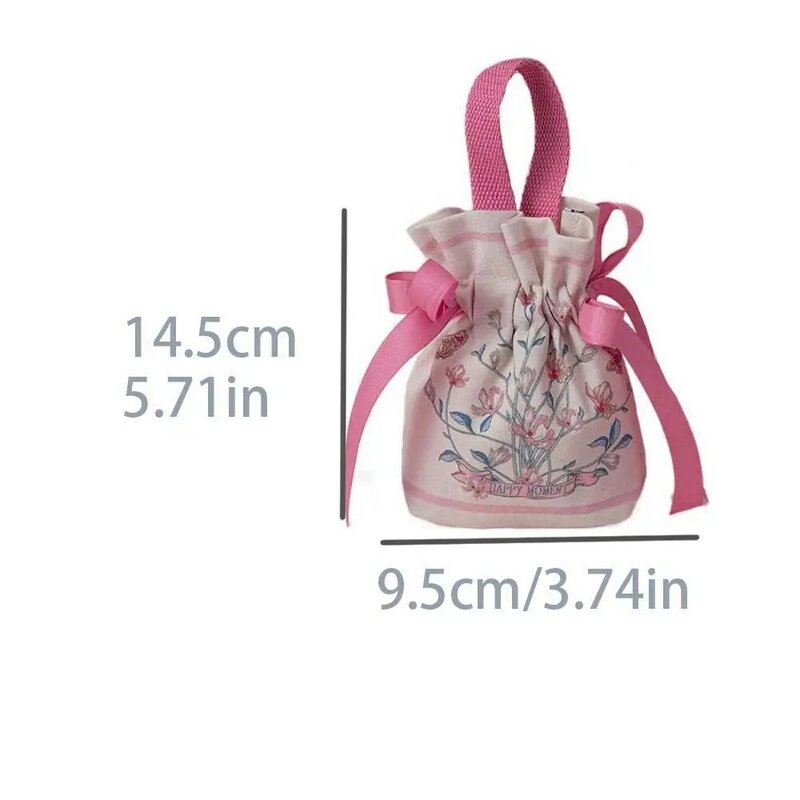 Bolsa de lona con lazo de satén, bolsa Floral con cordón, flor de malla de gran capacidad, pequeña bolsa de muñeca de flores, bolsa de almacenamiento de estilo coreano