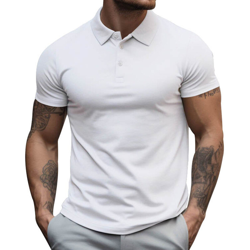 Летняя новая мужская футболка с отложным воротником и коротким рукавом, рубашка-поло, Мужская Однотонная футболка большого размера с свободным воротником Ws