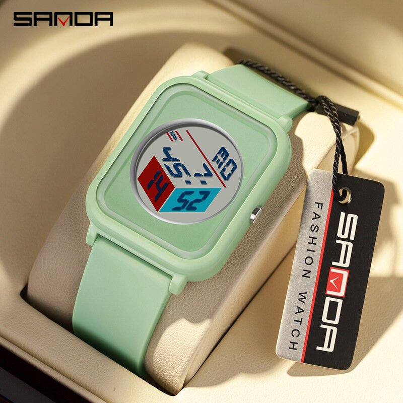 SANDA 6134 Student Electronic Watch Creative Unique Outdoors Luminous Chronograph Silicone Strap Wrist Watches for Boy Girl Gift