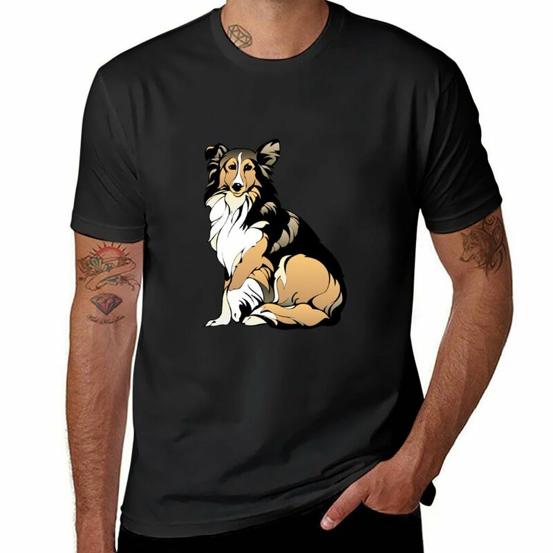 Kaus gambar anjing lucu kaus kawaii bobot berat cepat kering kaus hitam untuk pria