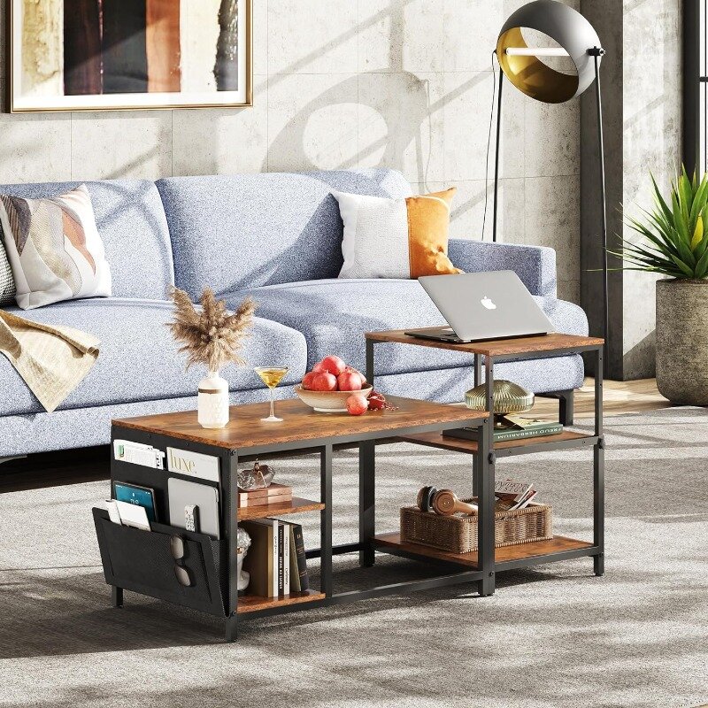Couch tisch für Wohnzimmer, verstellbarer Couch tisch 2er-Set mit Beistell tisch, kleiner industrieller Couch tisch