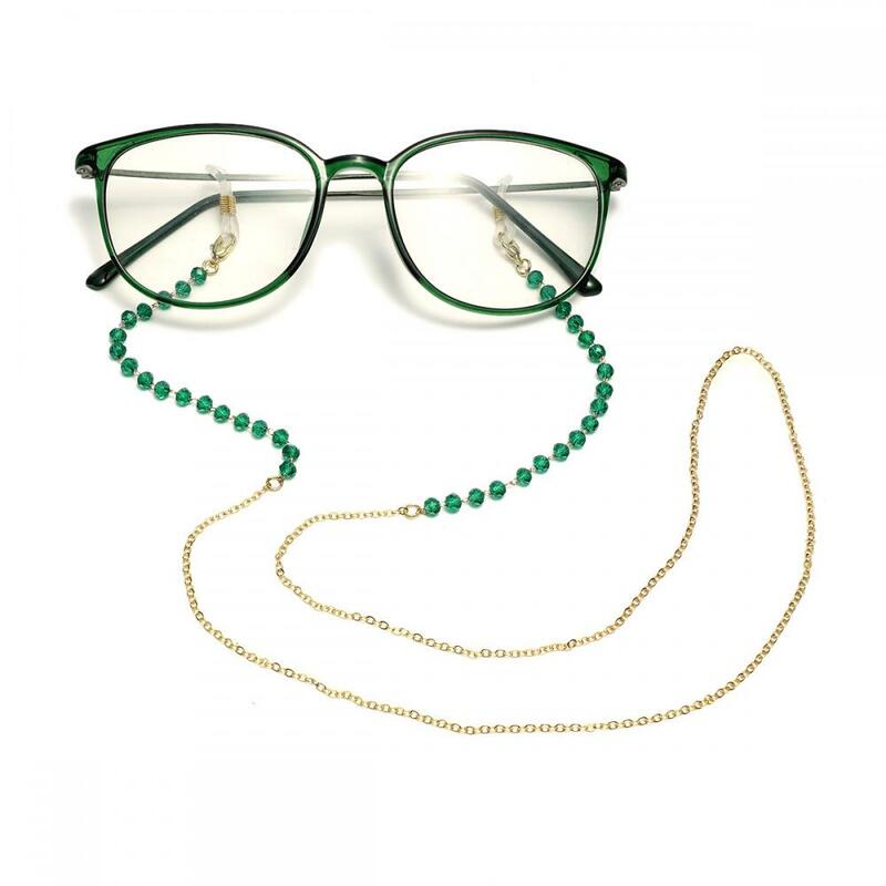 Cadena de gafas para hombre y mujer, soporte de gafas con cuentas de cristal de Metal, cordón anticaída para lectura y mascarilla facial, cadena de gafas de sol