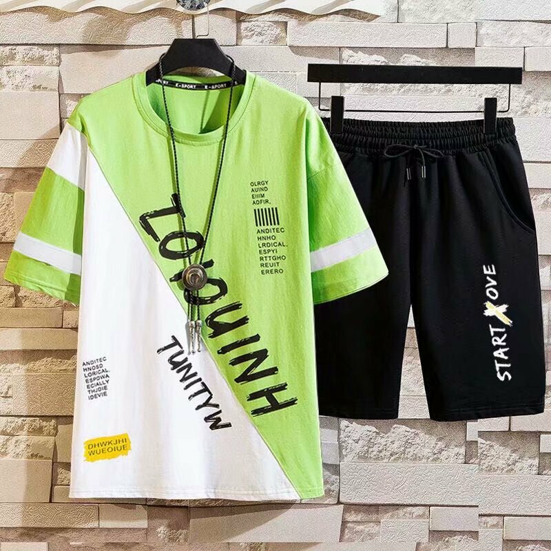 T-shirt Lengan Pendek Pria Baru Set Celana Pendek 2022 Pakaian Olahraga Gradien Fashion Pria Set Musim Panas Pria Pakaian Olahraga Luar Ruangan Pria