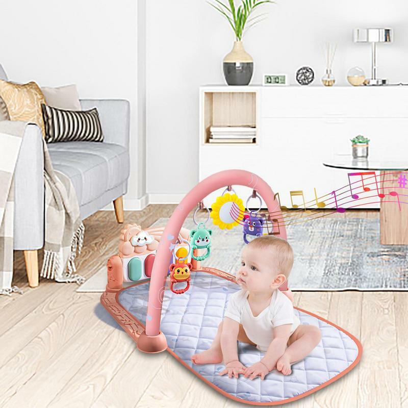 Baby Floor Mat Activity Gym Large Piano Gym Pad Baby Activity Playmat Piano Gym Center With Music & Lights Visual Hearing Touch