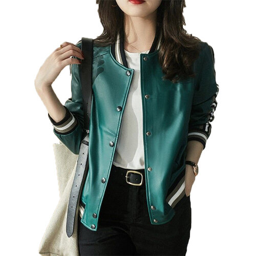 2023 New Genuine Leather Coat for Women's Age Reducing and Handsome Autumn and Winter Leisure Short Baseball Jacket with Dry Gre