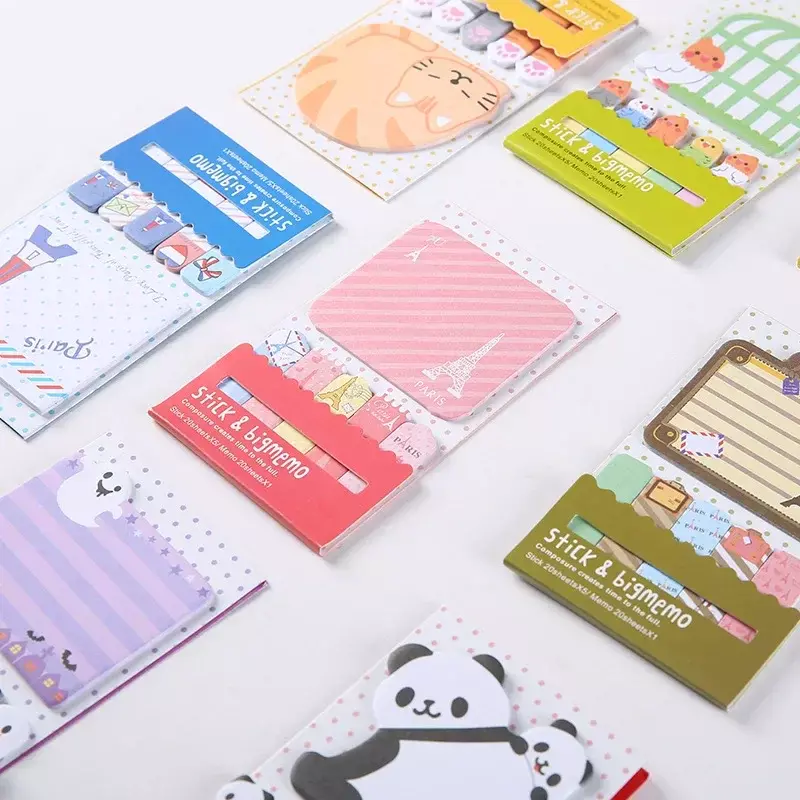 Kawaii Panda Cat Stickers Cartoon Sticky Notes Memo Bookmark for Student Office School Decoration Cute Stationery Writing Pads