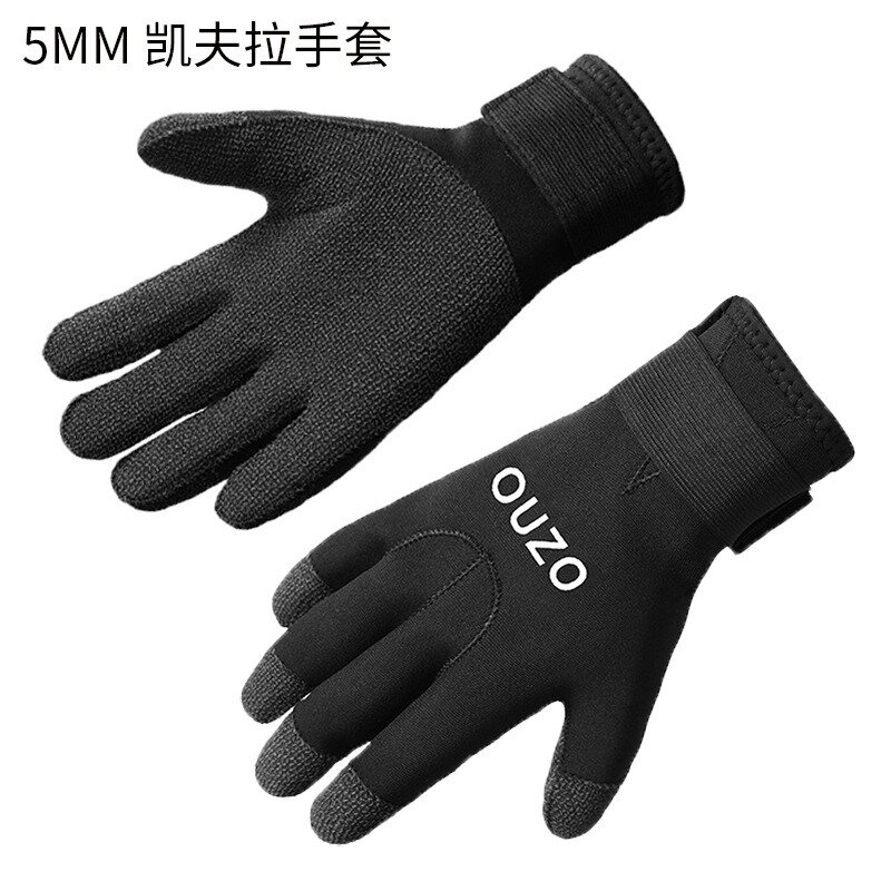 OUZO 5mm diving gloves, thickeneded, warm, wear-resistant, anti-cut, anti-thorn, CR Kevlar gloves, fish-catching gloves