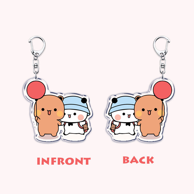 Cute Bubu Dudu White and Grey Couple Bear Acrylic Keychains Ring for Accessories Bag Pendant Key Chain Jewelry Fans Lovers Gifts