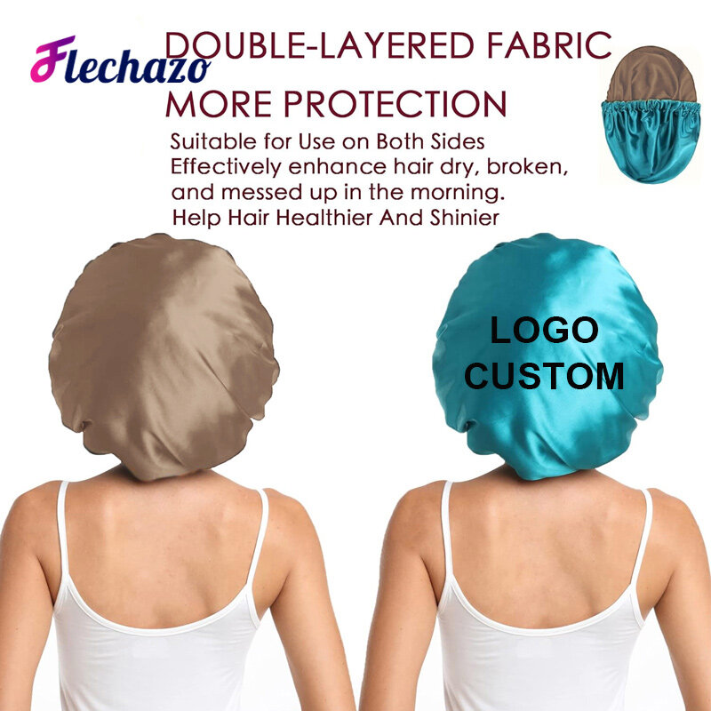Bonnet cetim de seda ajustável para dormir e proteção do cabelo, capa de cetim de camada dupla para cabelos encaracolados e naturais, 9 cores fashion