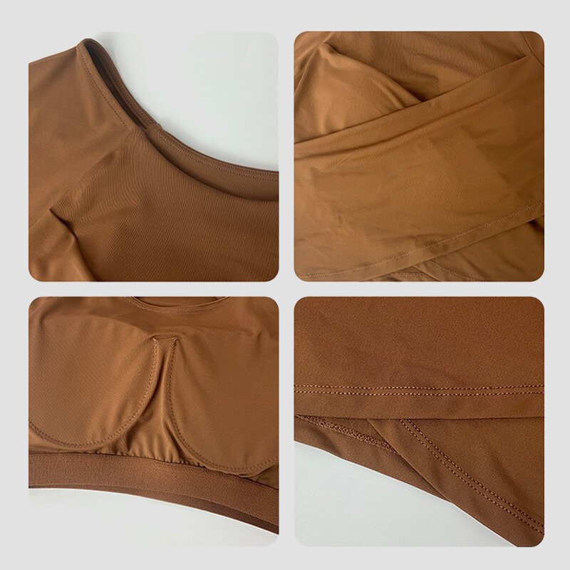 Aiothuug-クロス裾の通気性のあるヨガシャツ,女性用,一体型カップ,アスレチックコンプレッションシャツ,ジム,脱毛用,半袖