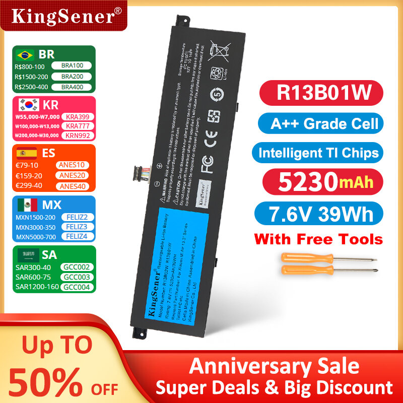 KingSener baterai Laptop R13B01W R13B02W, baterai Laptop untuk Xiaomi Mi Air 7.6 "seri Tablet PC 39WH baru 5230 V 13.3 mAh