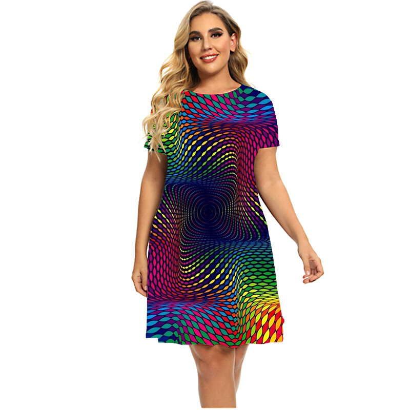 Fashion New Pattern Abstract 3D Print Dress per le donne 2023 Plus Size Dress Summer o-collo manica corta abiti larghi larghi 6XL