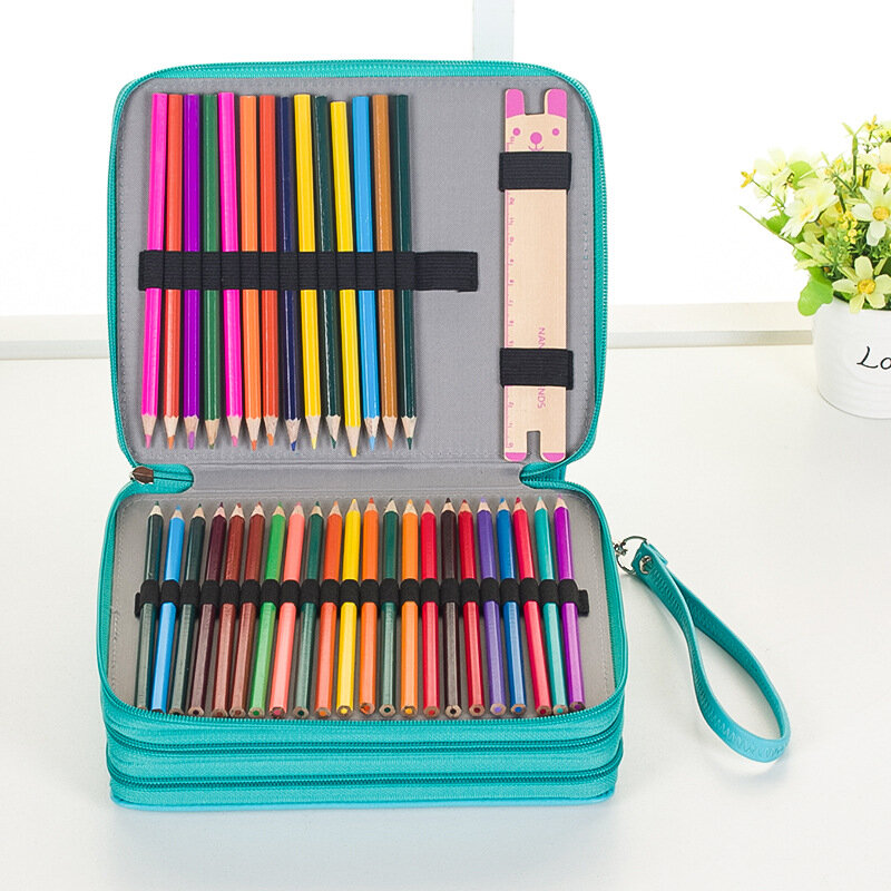 Saco de lápis multifuncional com zíper, 120 slot, grande capacidade, pintura, suporte de caneta, caixa de armazenamento, gadget com bolsa fixa, 1pc