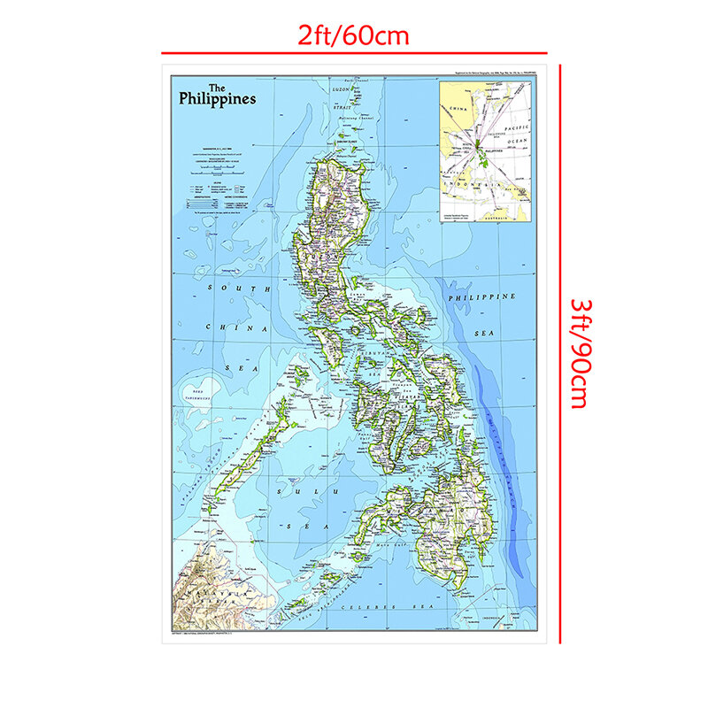 60*90cm la mappa delle filippine versione dell'anno 1986 pittura su tela Non tessuta Poster senza cornice e stampa soggiorno decorazioni per la casa