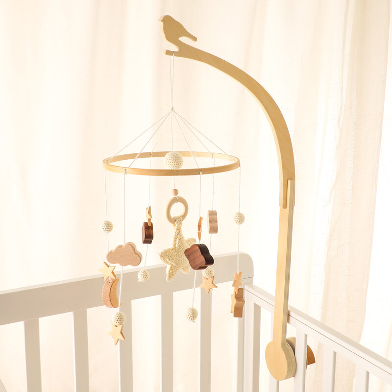 Baby Wooden Little Birdie Bed Bell Bracket Cartoon Crib Bed Bell Mobile Hanging Rattle Toy Hanger Baby Crib Decoration Accessori