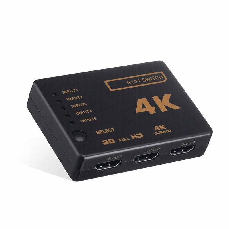 1 Juego de 5 puertos UHD 3D 4K 1080p, conmutador Selector compatible con HDMI, divisor, concentrador remoto IR HDTV, control remoto por infrarrojos