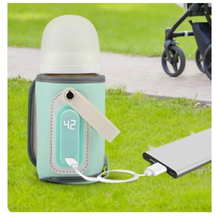 Sarung botol susu USB insulasi, penghangat air perjalanan kereta bayi menyusui penutup penghangat aman perang susu