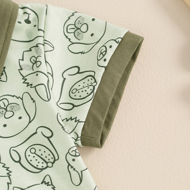 VISgogo Toddler Boys Summer Clothes Sets Short Sleeve Lapel Animal Print Shirt Tops and Drawstring Shorts Sets