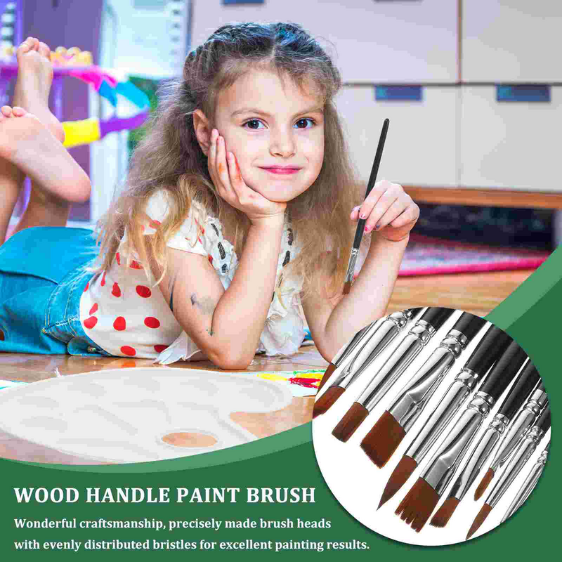 Pincel de pintura de 6 piezas para niños, pinceles pequeños reutilizables con mango de madera para pared, 1/2 pulgadas
