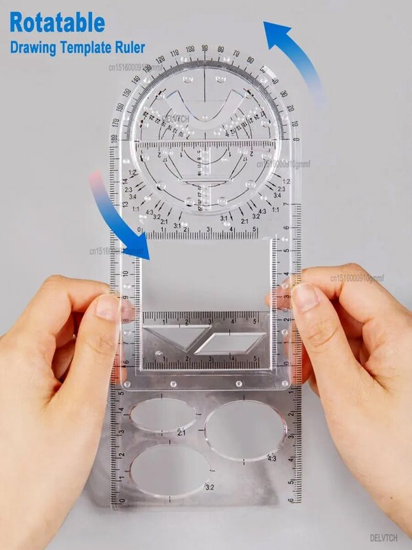 Modello di disegno rapido ruotabile righello Art Design costruzione ingegnere geometria Stereo ellisse disegno scala di misurazione righello