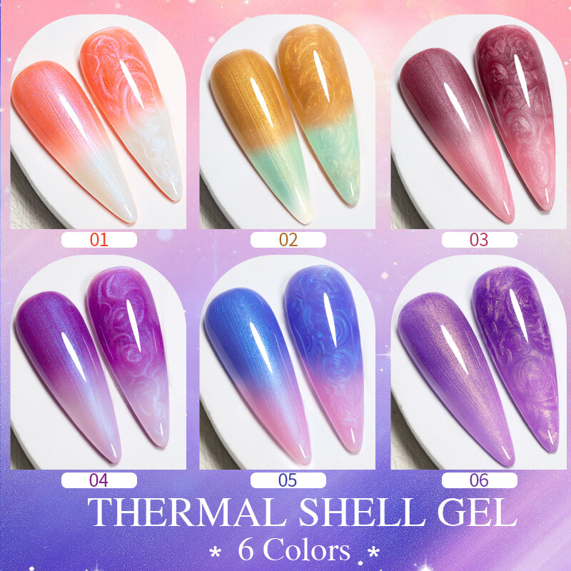 BOZLIN-Polonês Térmico de Gel Shell, Auroras, Cores Glitter, Temperatura, Mudança de Cor, Soak Off, LED UV, Nail Art, 2 Camadas
