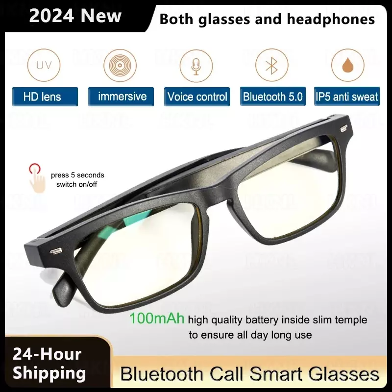 2024 Smart Glasses Wireless Bluetooth Music Glasses Smart Anti-Blue Light HD Bluetooth Call Outdoor Sports Polarized Sunglasses