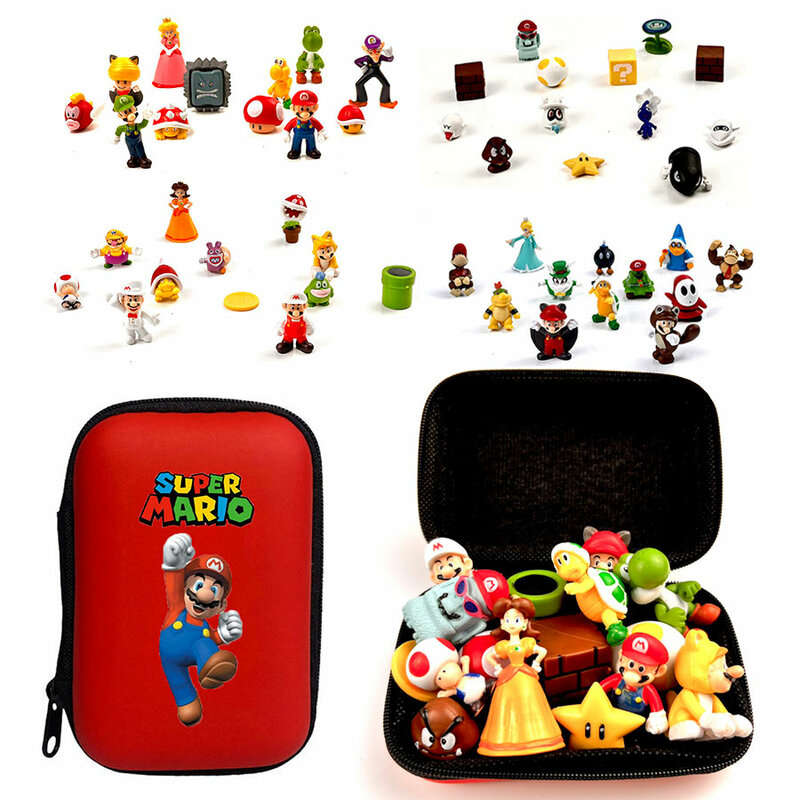 12 Stuks Super Mario Bros Actie Figuur Met Tas Speelgoed Poppen Set Luigi Yoshi Ezel Kong Paddenstoel Voor Kinderen Verjaardagscadeaus