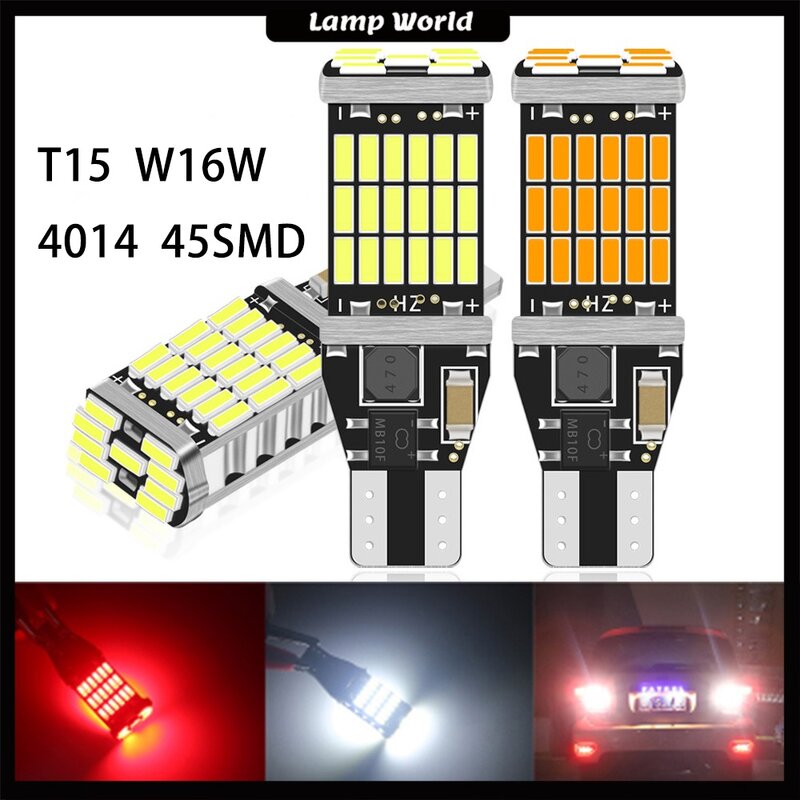 Led電球t15 w16w 921 912 t16 902、ハイパワー、45個、4014smd、超高輝度、1200lm、交換のための車反転ライト、白、2個